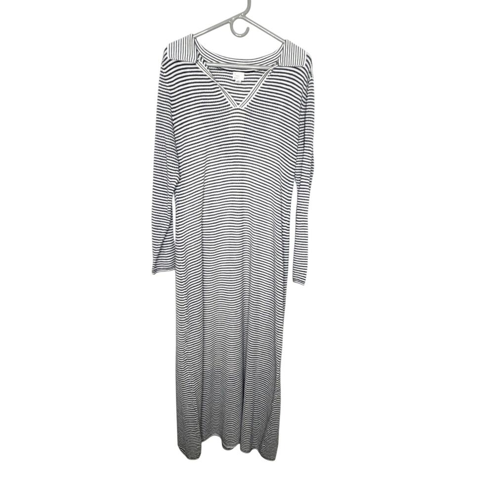 A New Day Striped Knit Maxi Dress Sz XL Collared Neutral Minimalist Chic NWT